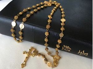 Collier religieux, chapelet de prière, alliage d'or, perles en forme de rose, aiguille courbée - Product Image 6