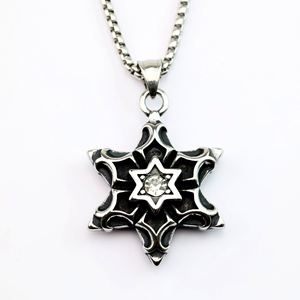 Collar con Colgante Hexagrama Vikingo Vintage de Acero Inoxidable para Hombre, Colgante de Estrella de Seis Puntas de Acero de Titanio 316 con Piedras Preciosas - Product Image 6