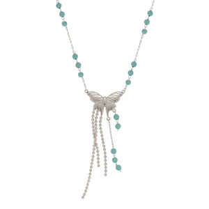 Collar de Moda con Piedras de Cristal, Chapado en Oro de 18K, con Pequeño Colgante Redondo de Gema y Cuentas de Cristal, Joyería, Collar de Mariposa Plateada - Product Image 1