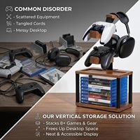 Support portable 4-en-1 en bois massif pour casque et manettes, base de rangement pour jeux vidéo Xbox/PS5/PS4 - Décoration de salle de jeu, cadeau