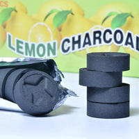 Charbon de bois en forme d'étoile à saveur de citron sans fumée en bois de fruit noir HongQiang 35 mm, emballage en rouleau pour Hooakh Shisha