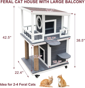 Casa para Gatos al Aire Libre, Caseta para Gatos de 2 Pisos para Gatos Silvestres, Refugio para Gatos de Madera Resistente a la Intemperie con Puerta de Escape - Product Image 2