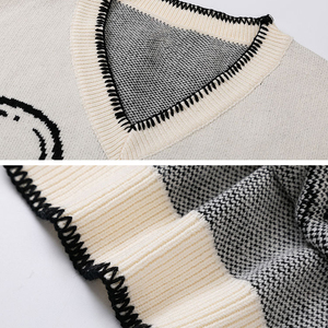 2024 nouveauté personnalisé femmes ample <span class=keywords><strong>sans</strong></span> <span class=keywords><strong>manches</strong></span> <span class=keywords><strong>pull</strong></span> tricots coton Jacquard motif <span class=keywords><strong>tricot</strong></span>é haut col en V gilet <span class=keywords><strong>pull</strong></span> - Product Image 6