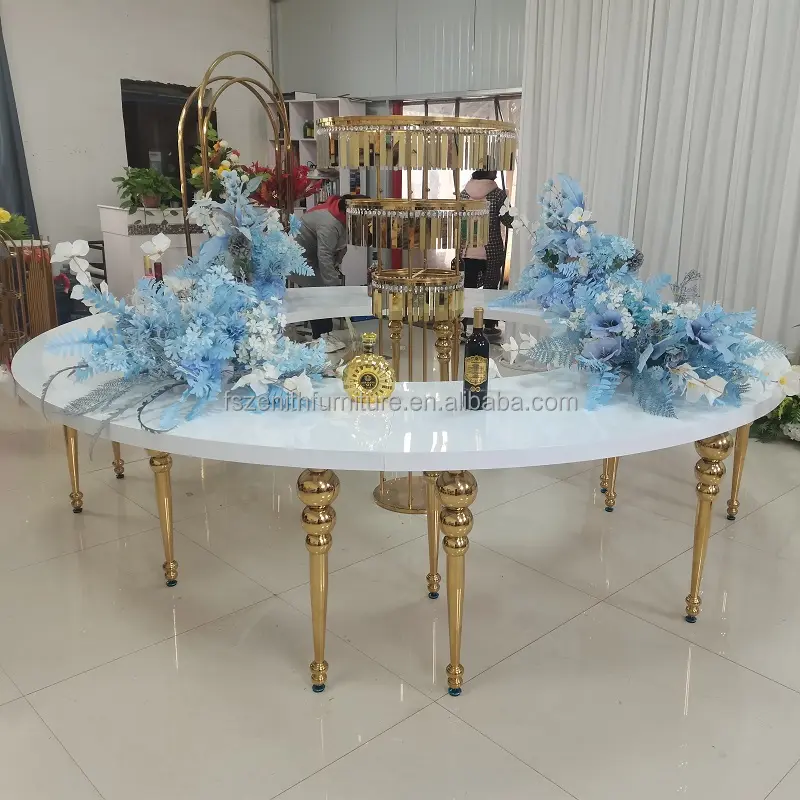 Bruiloft Banket Meubilair Goud Rvs Benen Half Moon Tafel S Vorm Serpentine Tafel Bruiloft Voor Party Event