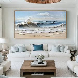 Minimalist Custom Oil Painting Sea Wave Textured Hand Painted <b>Canvas</b> Wall Art Gift Decorative Original Artwork Home Hotel Decor - Product Image 3