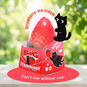 PoPI CAT Promotion : Crème glacée à la <span class=keywords><strong>fraise</strong></span>, motif chat noir mignon, forme de fruit réaliste, édition limitée été, dessert en cône sucré - Product Image 1