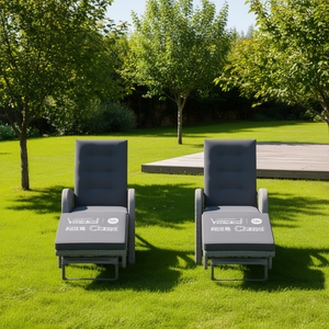 Chaises de patio inclinables en polyrotin gris avec repose-pieds, mobilier de jardin moderne d'extérieur, structure en aluminium, siège rembourré - Product Image 2