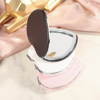 Miroir de maquillage compact pliable double face en cuir, personnalisé, tendance, portable, petit, pour filles