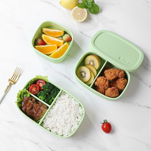 Silicone <b>Lunch</b> <b>Box</b> Rectangle 301-500Ml Microwave Safe <b>With</b> <b>Compartments</b> For Adults Preservation Plastic Lid - Product Image 4