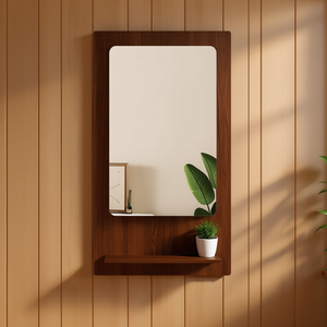 Estante de pared con espejo de nogal, 47,6x15,7 pulgadas, diseño moderno rectangular para dormitorio, sala de estar, entrada - Product Image 2