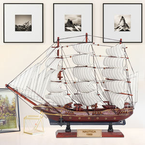 Personnalisez votre logo Modèles de voiliers de style méditerranéen Bateau en bois massif Voile lisse Artisanat Décoration de la maison Cadeau Modèle Navire - Product Image 4