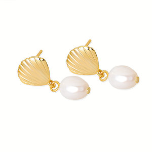 Clásico de moda parisino Chic 925 plata esterlina Vintage Shell perla de agua dulce Stud pendientes para fiesta al por mayor para mujeres - Product Image 5