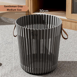 Multi Sizes Round Hollow Laundry Basket PP PBT Clothes Storage <strong>Hamper</strong> With PU Leather Handle Wholesale OEM Bathroom Storage Bin - Product Image 2