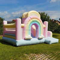 Château gonflable commercial en PVC pastel arc-en-ciel à prix avantageux avec toboggan, maison de rebond gonflable pour enfants pour location de fête
