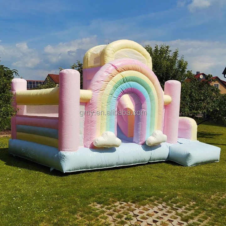 Cheap Price PVC Pastel Rainbow Bouncy Castle with Slide