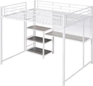 Muebles de dormitorio modernos, cama alta con escritorio, dormitorio, litera de metal, dormitorio escolar, marco de cama de metal