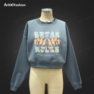 Bulk Wholesale High Quality Custom Print Cotton Heavy Weight 400 Gsm Soft Fleece Mock Neck Cropped Women's Hoodie and Sweatshirt