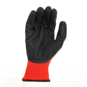 13 Gauge Red Nylon Polyester Wonder Grip Gloves With Crinkle Black Latex Coated Work Gloves For Men