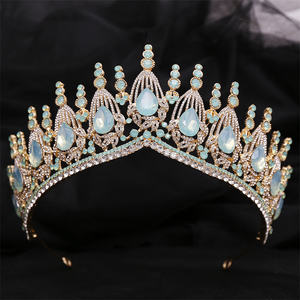 Mahkota Pengantin Batu Opal Hijau Biru Laris Manis, Mahkota Kristal Rhinestone untuk Pesta <span class=keywords><strong>Prom</strong></span> dan Kontes Kecantikan, Hiasan Kepala Ratu - Product Image 5