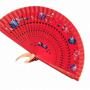 Abanicos de mano de madera con estampado floral español al por mayor, abanicos de flamenco de madera española - Product Image 1