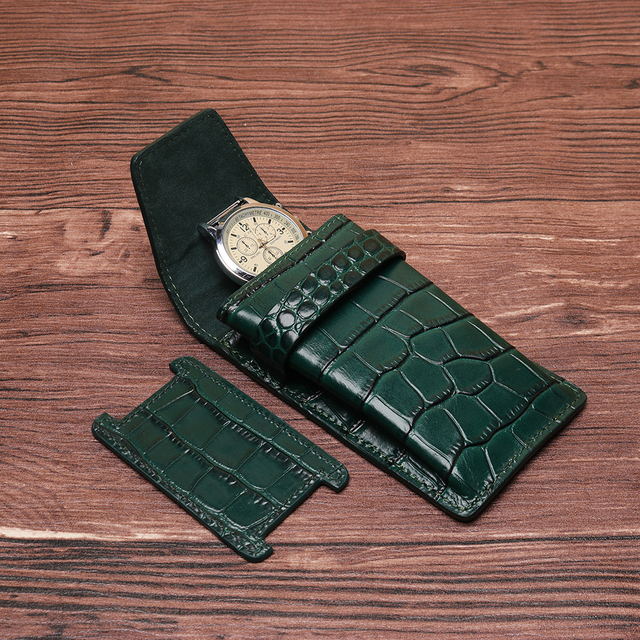 Alligator Crocodile Handmade Travel Watch Pouch Case for Man