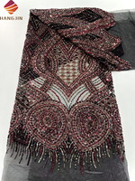 Tissu en dentelle de tulle brodé de perles élégantes, dentelle africaine à sequins, tissus de dentelle perlée 2025 pour robes de soirée féminines