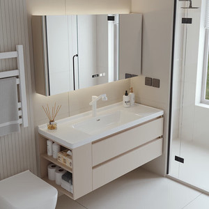 Combinaison d'armoires de salle de bain avec lavabo intégré en céramique, belle armoire de salle de bain en bois massif, armoire de lavabo pour shampoing - Product Image 2