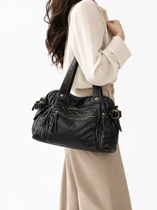 Sac fourre-tout vintage en <span class=keywords><strong>cuir</strong></span> lavé, grande capacité, en PU souple, pour moto, à bandoulière, tendance, avec logo personnalisé, vente en gros - Product Image 4