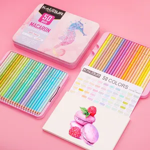 KALOUR Set Pensil Profesional 50 Macaron, Set Pensil Warna Dalam Kotak Timah dengan Warna 50/72/120/180/240 Tersedia