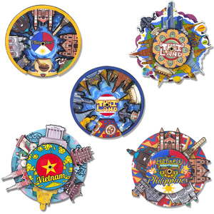 Imán de Nevera Giratorio de Madera con Diseño de País, Recuerdo Turístico, Circular, 3D - Product Image 1