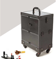 Valise à roulettes personnalisée en aluminium pour maquilleur, avec tiroir, grande capacité, résistante à l'eau, pour cosmétiques