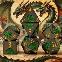 Jeu de dés en métal argenté poli, émail bleu, dragon gravé, chiffres gothiques noirs, 7 pièces, polyédriques, pour jeux de table D&D RPG