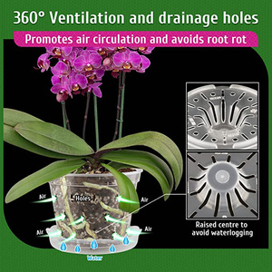Pot à orchidées en gros avec trous et soucoupes, pots à orchidées en plastique transparent pour plantes d'intérieur et d'extérieur, pots de jardinage - Product Image 2