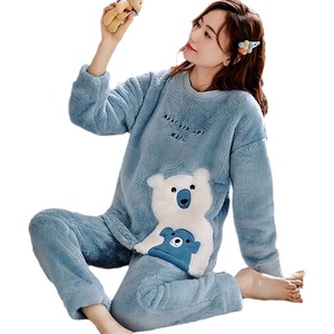 OEM của phụ nữ dễ thương phim hoạt hình động vật satin Pajama Bộ đàn hồi eo Fleece ngủ Tops quần cho mùa hè và mùa xuân-min. Đặt hàng 3 chiếc - Product Image 1