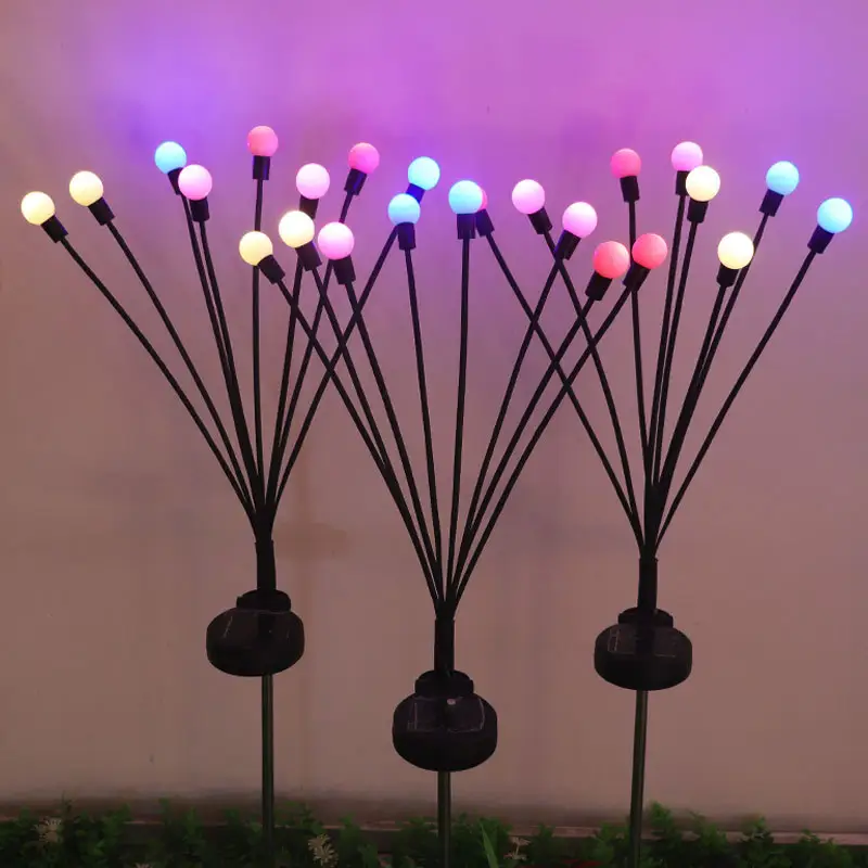 Waterproof Outdoor Garden Lawn LED Fairy Copper Wire Solar Multi-color Vibrante Swawing Firefly Firework Natal String Lights