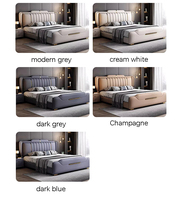 Lit moderne rembourré réglable avec rangement, cadre en bois et revêtement en microfibre, mobilier de chambre populaire