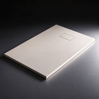 Receveur de douche moderne en pierre de quartz mat lisse, avec drain carré droit intégré, moulé, antidérapant, pour salle de bain, usage commercial et hôtelier