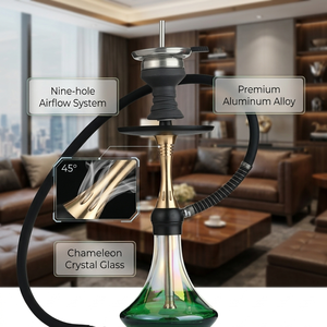 Ensemble complet de chicha, chicha en alliage d'aluminium à neuf trous avec verre en cristal camélé<span class=keywords><strong>on</strong></span> - Product Image 1