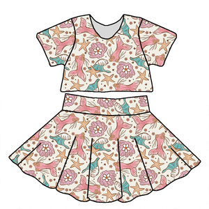 Completo Estivo da Bambina 0-16 Anni all'Ingrosso 2 Pezzi con Crop Top a Maniche Corte e Gonna a Vita Alta Coordinata - Product Image 3