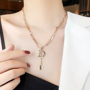 Cadena de Metal en forma de O para mujer, joyería a juego diaria para fiesta, colgante con letras D, collar de acero inoxidable dorado para mujer