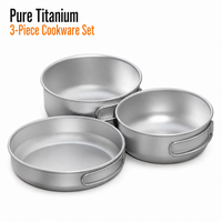 Ensemble de cuisine 3 pièces en titane pur KEITH Ti6053, casserole et poêle légères, ensemble de cuisine pour le camping en plein air, certifié alimentaire