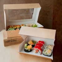 Boîte à sushi en carton blanc recyclé écologique en gros, boîte à sushi à emporter, laminage, conteneur à sushi en papier plié, impression en relief