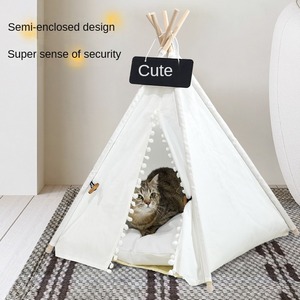 Tente de couchage pour animaux de compagnie en bois souple, classique, à motif étoile, respirante, amovible, lavable, portable, en carton - Product Image 4