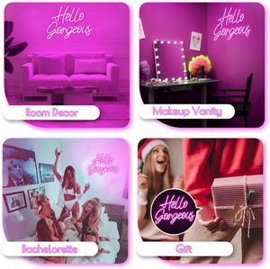 Letrero Luminoso LED Rosa 'Hello Gorgeous' con Interruptor Regulable para Decoración de Pared en Hogar, Centro Comercial, Dormitorio de Niñas, Sala de Maquillaje - Product Image 5