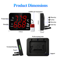 NUEVO Termómetro Higrómetro Digital de Escritorio con Pantalla LED, Alarma Audible y Visual Externa, Reloj, USB, OEM, Plástico, para Uso Doméstico