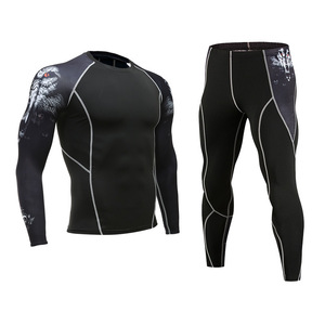 2 pezzi set da combattimento manica lunga a compressione stretta da palestra abbigliamento sportivo tuta da Fitness set di fondo Baselayer - Product Image 1