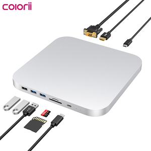 Base de Conexión USB-C de Aluminio para <span class=keywords><strong>Mac</strong></span> <span class=keywords><strong>Mini</strong></span> M4, Carcasa para SSD/HDD SATA de 2.5'', HDMI 4K, VGA, USB-A 5Gbps, Lector de Tarjetas SD/TF - Product Image 1