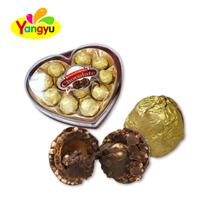 Bonbons au chocolat en forme de cœur, enveloppés de feuille d'or, croquants aux noisettes, en boîte transparente, vente en gros directe d'usine - Product Image 6