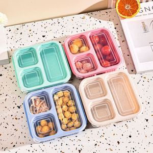 4 <b>Pack</b> Reusable Microwavable Plant Fiber 3-Compartment Bento Snack <b>Box</b> Tableware Lunch Container for Kids Kitchen Camping Use - Product Image 2