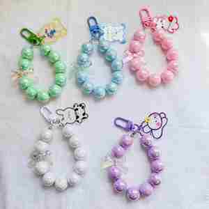 New Arrival Cute Rabbit Cartoon Keychain DIY Colorful Crystal <b>Beaded</b> Acrylic Keychain Accessories for Girl Bag Phone Lanyard - Product Image 2
